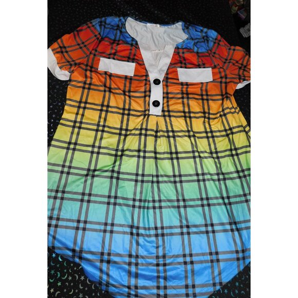 Casual Rainbow Gradient Plaid Lounge Shirt - Picture 1 of 6